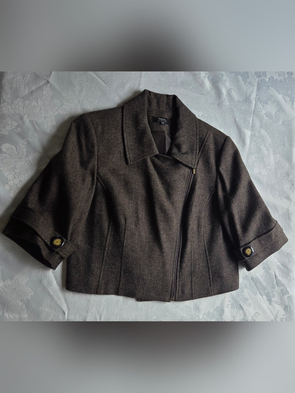 Tribal Tweed Pea Coat Asymetrical Zip Up